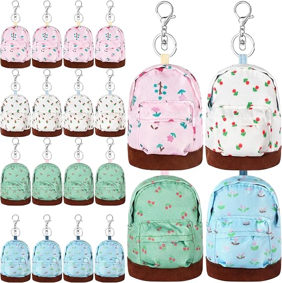 Equsion 16 Pcs Mini Backpack Keychain Bulk Coin Purse Zipper Pouch
