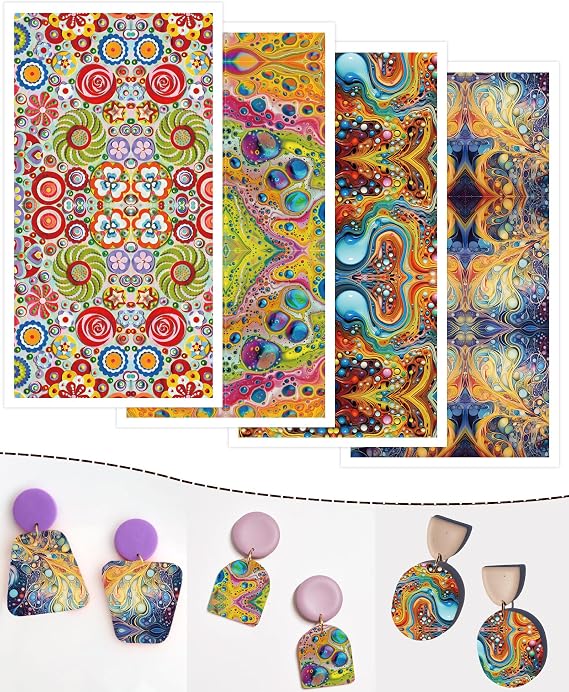 Puocaon Abstract Clay Transfer Paper - 20 Sheets Polymer Clay Transfer Sheets for Earrings Featuring Colorful Abstract Ink Art, Transfer Paper for Polymer Clay Jewelry