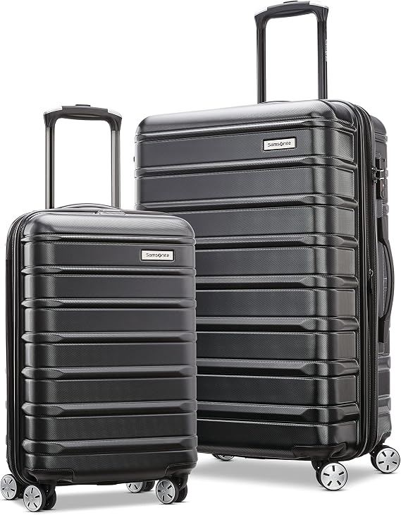 Samsonite Omni 2 Hardside 2 Piece Set - Includes Global Carry-On & Medium Checked Suitcases - 360 Dual Spinner Wheels - Integrated TSA Lock & Expansion - Midnight Black