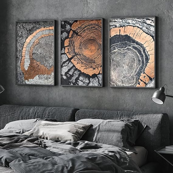 XBUMHOAL Abstract Wall Art Tree Ring Poster Stump Picture Gold And Black Abstract Canvas Texture Print Gold Black Modern Painting Wood Tree Rings Wall Art Golden Artwork 16x24inx3 No Frame