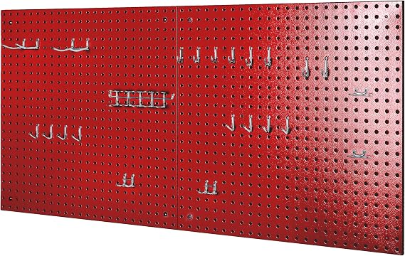 Seville Classics UltraHD 2-Piece Pegboard Set w/ 23 Piece Hook Assortment, 24" W x 24" D, Red
