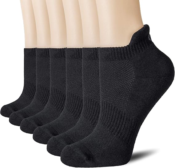 CS CELERSPORT Unisex Running Socks Cushioned Tab Sports Socks Trainer Socks for Men Women Cotton Ankle Socks Low Cut Breathable Athletic Sock(6 Pairs)