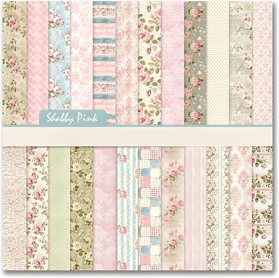 VIVIQUEN Spring Floral 12x12 Inch Scrapbook Paper 24 Double-Sided Vintage Pink Botanical Designs, Acid-Free 160g Cardstock for DIY Crafts, Card Making, Photo Albums, Gift Wrapping, Junk Journals
