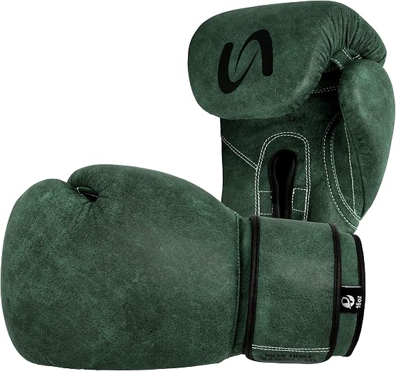 UFG Ultimate Antique Genuine Leather Hand Crafted - Vintage Pro Boxing Gloves for Training & Fight, Green, 12oz