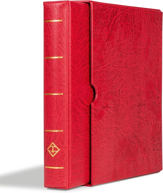 Lighthouse - Vario F Binder - 3-Ring Binder with Padded Leatherette Cover and Slipcase for up to 50 Sheets - Red