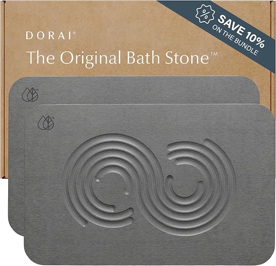 Dorai Home Stone Bath Mat Set - Premium Diatomaceous Earth Bath Floor Mats with Non-Slip Base, Fast-Drying Modern Shower Mat for Bathroom | Zen Slate, 2 Pack - 23.6"x15.4"