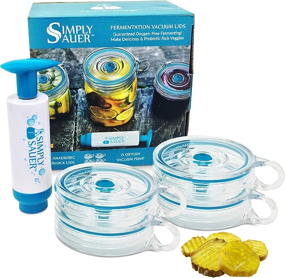 Simply Sauer Fermentation Airlock Bundle Kit - Fits Wide Mouth Mason Jars - Supplies Include Airlocks, Pump