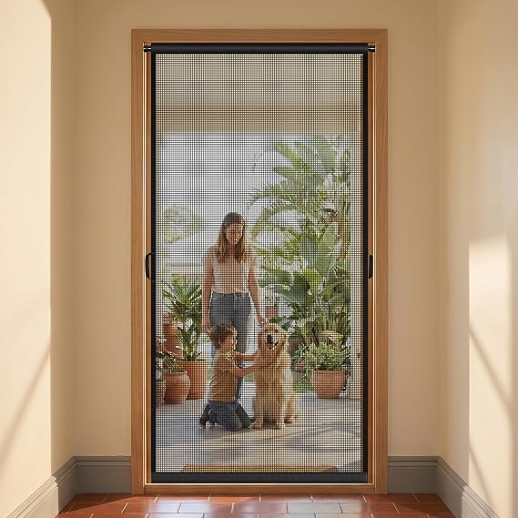 Hanging Screen Door, Fits 24" x 80" Door (Curtain Size 26'' x 81''), Gray