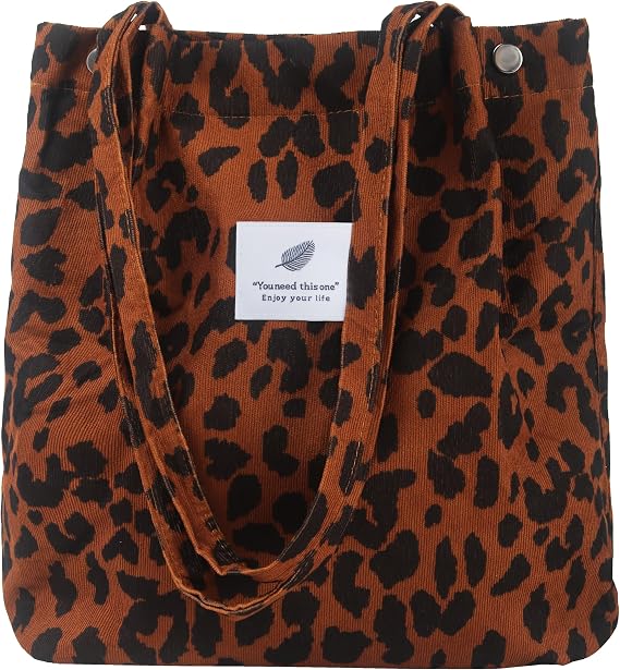 Corduroy Tote Bag, Work Shoulder Purse with Snap for Women