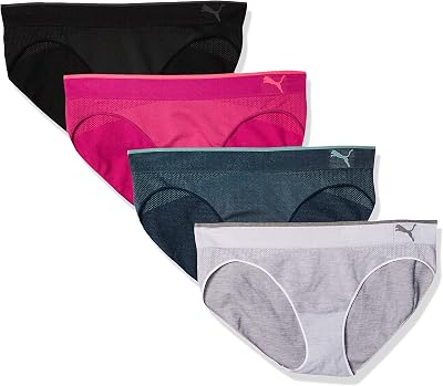PUMA Womens Sports Stretch Bikini 4 Pack BlackPinkBlueWhite Medium