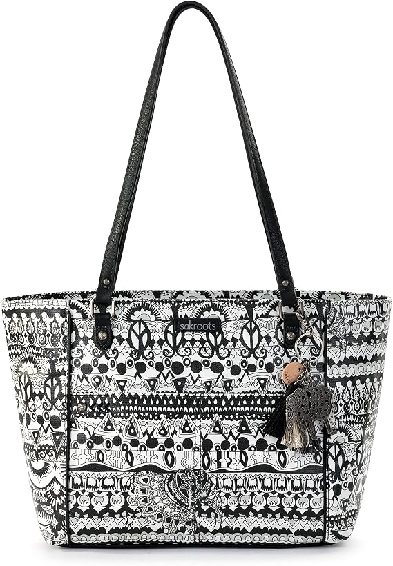 Sakroots Womens Metro Tote Bag In Cotton Canvas, Large & Roomy With Zip Closure