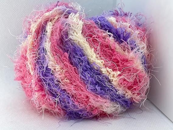 Polar Soft Pink Purple Pale Yellow Ice Yarns Nylon Puffy Long and Short Eyelash Novelty Yarn - 50 Grams (1.76 Ounces) 55 Meters (60 Yards)