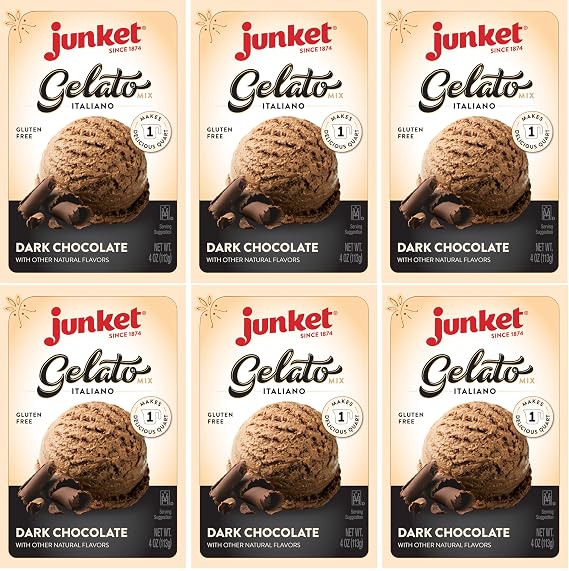 Junket Gelato Mix: Dark Chocolate Homemade Gelato Ice Cream Mix for Ice Cream Maker or Stir By Hand, Start to Finish in Minutes, 4 ounce box (Pack of 6)