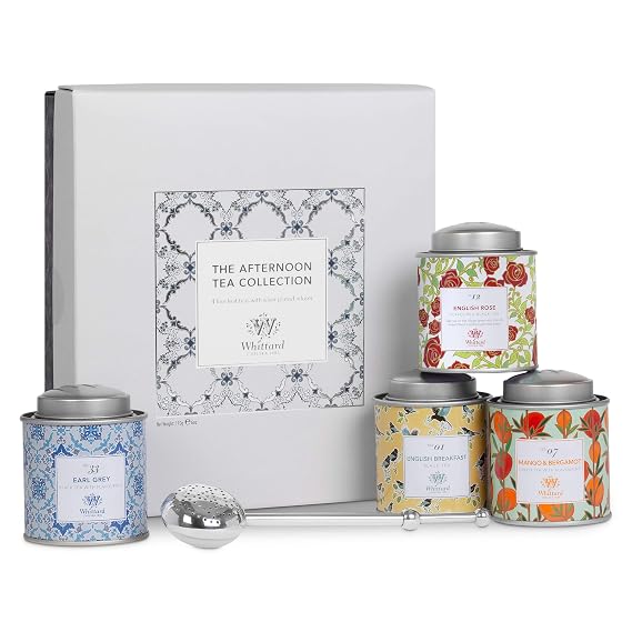 Whittard of Chelsea- The Afternoon Collection- Gift Box Includes- 3 Black Teas & 1 Green Tea English Breakfast, Earl Grey, English Rose and Mango & Bergamot Loose Leaf Tea (4 teas, 1 Box)