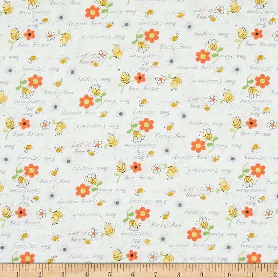 Susybee Sweet Bees Bee Kind White, Fabric by the Yard