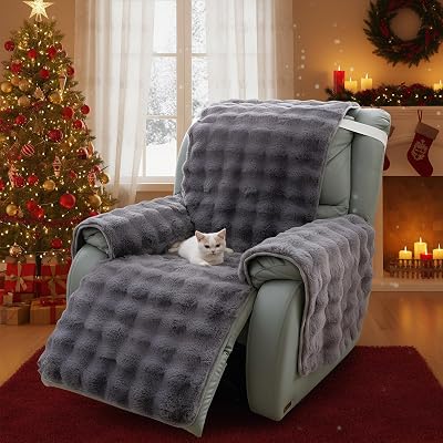 LiveGo Thick Rabbit Plush Recliner Slipcover 23 Inches Chair Covers Lazy Boy Recliner Chair Cover Quilted Cover for Recliner Chairs and Furniture Dark Gray