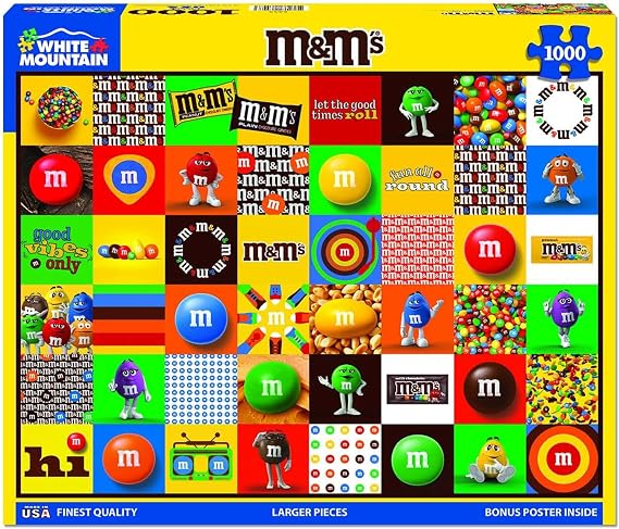 White Mountain 1000 Piece Jigsaw Puzzle Colorful Candy Collage Puzzles with Large Pieces, Gift for Adults and Family 24"x30" - M & M