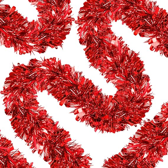 33Ft Christmas Tinsel Garland Thick Tinsel Garland Xmas Tree Decorations Metallic Tinsel Twist Garland for Christmas, Birthday, Holiday Indoor Outdoor Party Supplies