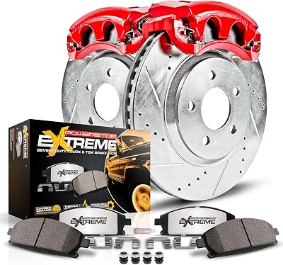 Power Stop KC2069-36 Z36 Truck & Tow Front Caliper Kit with Drilled and Slotted Brake Rotors, Carbon-Fiber Ceramic Brake Pads For Chevy Silverado Tahoe GMC Yukon Sierra Cadillac Escalade