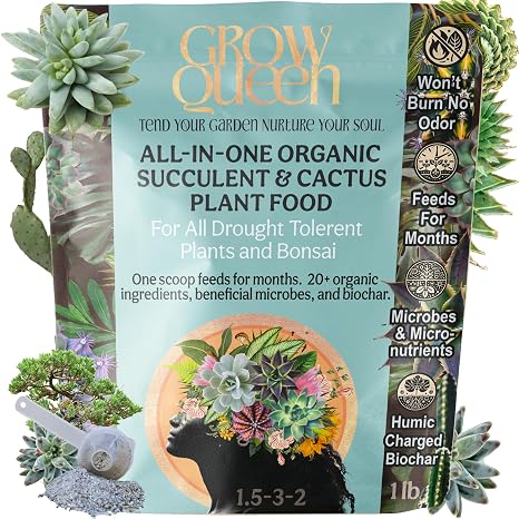 All-In-One Organic Succulent Fertilizer, Cactus Fertilizer, Succulent Plant Food, Bonsai & Cactus Food, 1lb bag = 25 Single Servings, Fast & Slow Release feeds up to 100 plants for 8 months