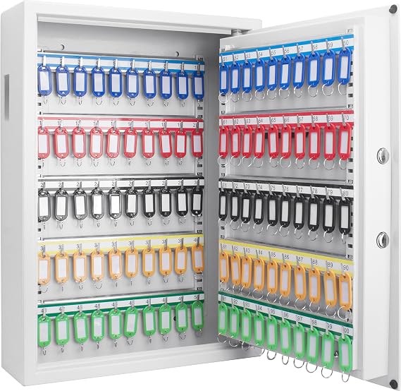 Steel 100 Key Cabinet with Electronic Keypad Lock Box, White