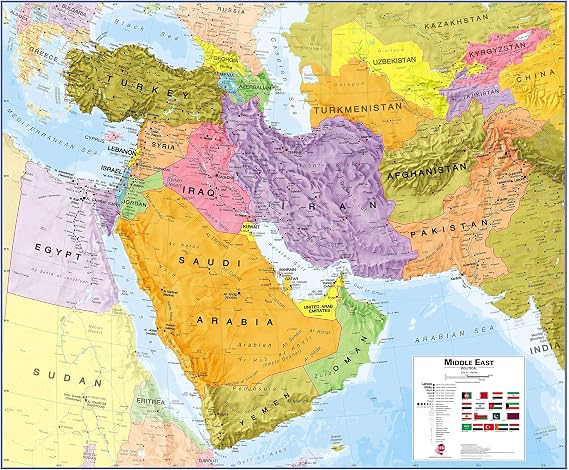 Middle East Political Wall Map Paper 27 x 33 in