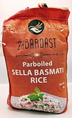 CookZest ZABARDAST Parboiled Golden Sella Basmati Rice Premium Extra Long Grain | 10 Lb Bag - Gluten Free, All-natural Gourmet Rice