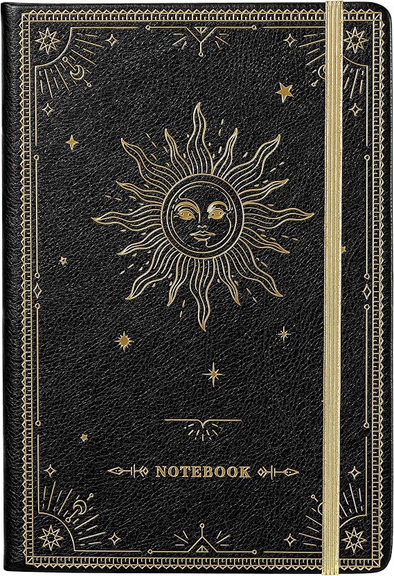 Artfan Ruled Notebook/Journal - A5 Notebook, 144 Pages, Lined (5.8 x 8.4), Faux Leather Cover with Pocket, Banded, Large, Black