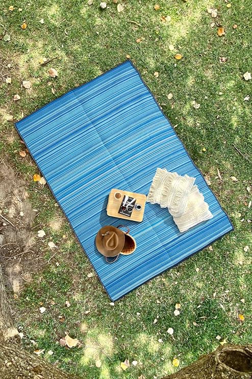 Katlanabilir Mavi Plaj Kamp Piknik Bahçe Balkon Teras Hasır Halı Mat Savan Kilim Karavan Halısı
